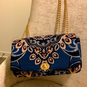 Chico’s jacquard flap bag golden chain handle Moroccan print 11”X6”